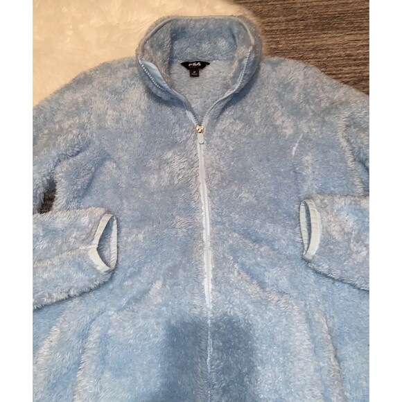 Fila Sport Light Blue Plush Fleece Teddy Zip Jacket Medium - Picture 4 of 5